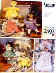 2592 VOGUE SMALL, LARGE BABY DOLL GOWN, TEE, DRESS, BONNET, PILLOW, UNDIES PATTERN